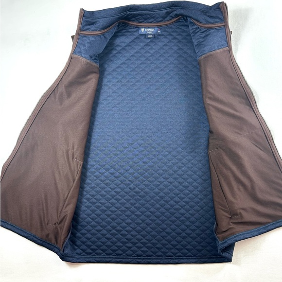 Men's Cremieux Classics Navy Quilted Vest with Brown Trim - Picture 2 of 10
